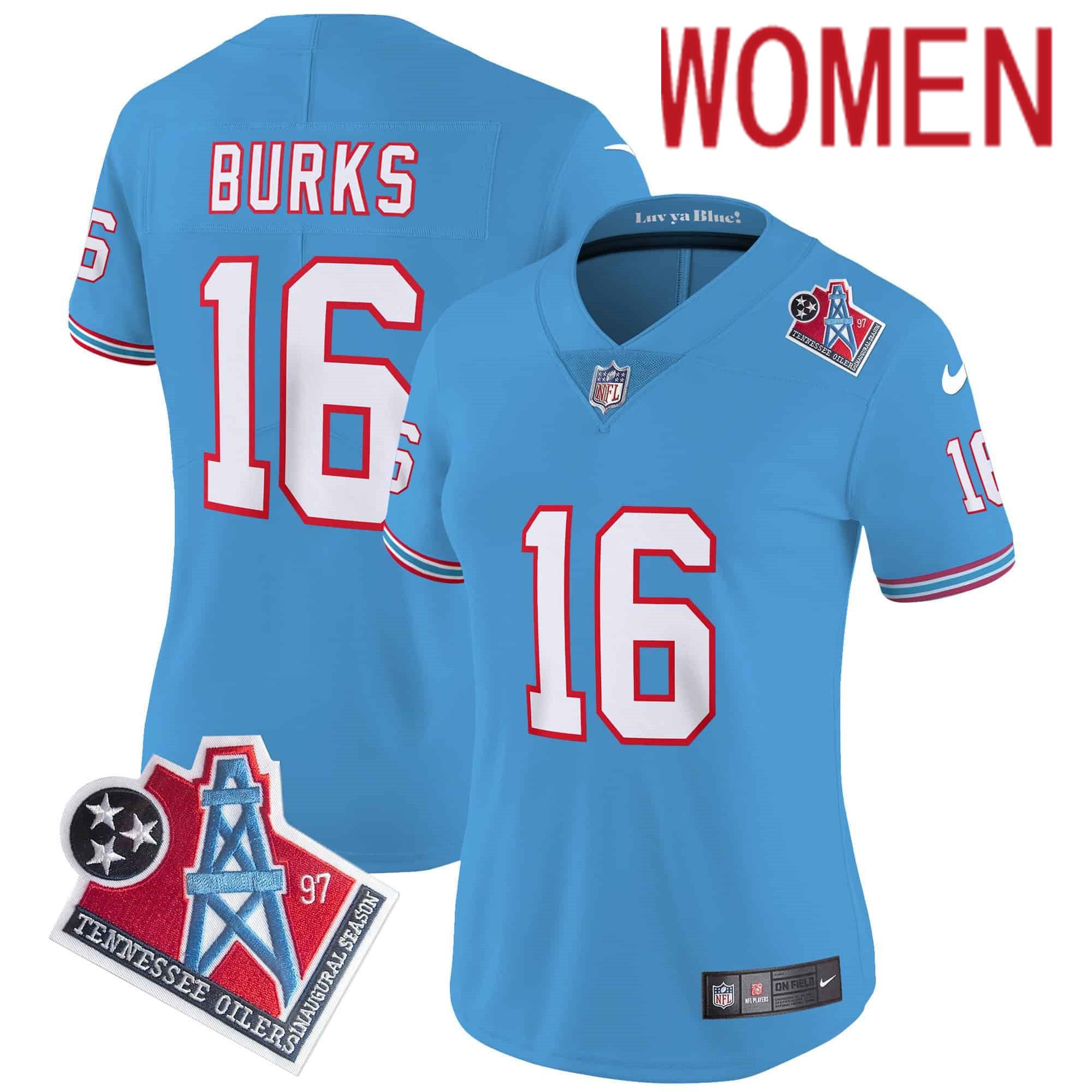 Women Tennessee Titans 16 Burks Light Blue 1997 Throwback 2024 Nike Limited Vapor NFL Jersey